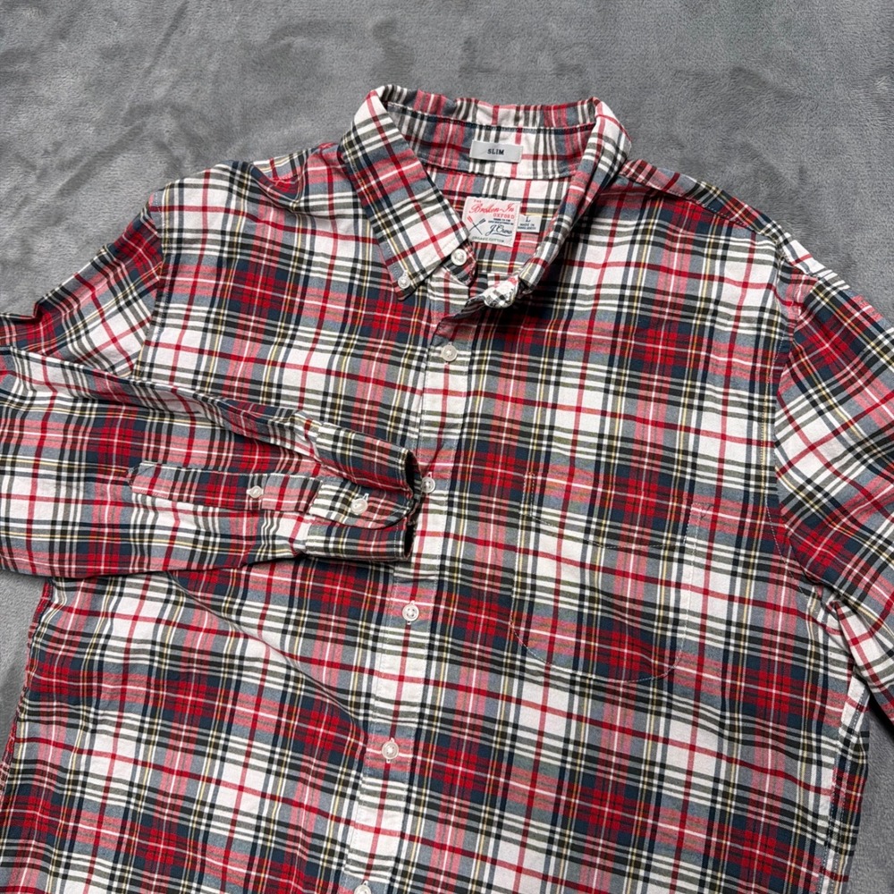J Crew Broken In Oxford Shirt Mens Large Plaid Slim Fit Button Up Holiday Fall
